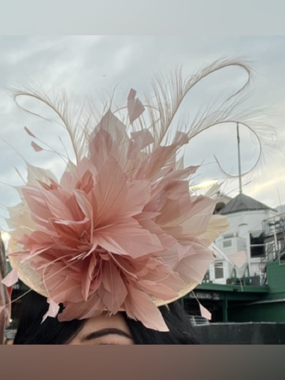 Worn 1x Blush & Champagne Whimsical Feather Floral Sinamay Headpiece Fascinator